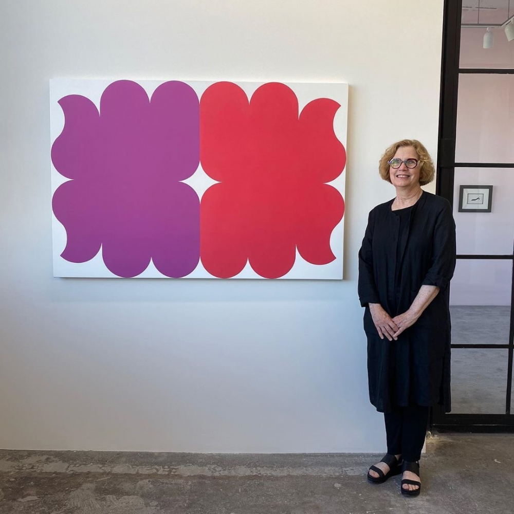 The artist with her work,&amp;nbsp;Violet Red with White&amp;nbsp;(2019) at&amp;nbsp;GAVLAK&amp;nbsp;Los Angeles.