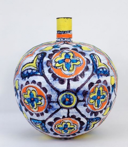 Elisabeth Kley, Large Red, Yellow and Blue Round Flower Bottle, 2012