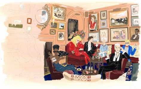 Konstantin Kakanias, Chez Annabel's, 2014, Gouache on paper, 20 x 27.5 inches